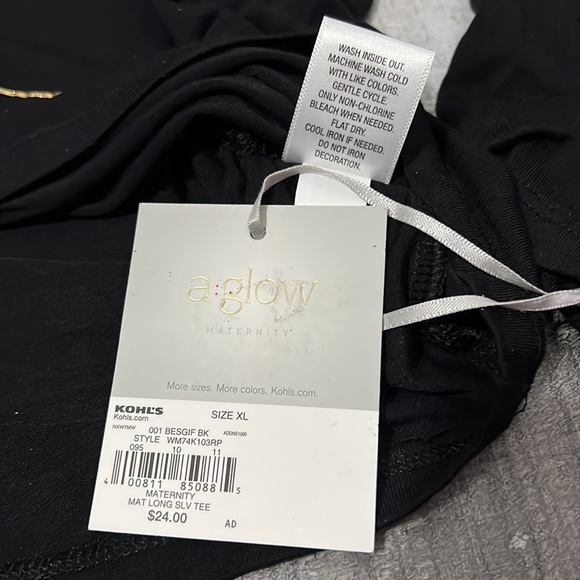 NWT a:glow Maternity Long Sleeve Tee Black & Gold Ruched at Hips Stretch Soft XL - Picture 6 of 9